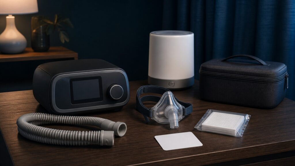 People-free editorial still life illustrating active treatment delivery versus observational sensing
