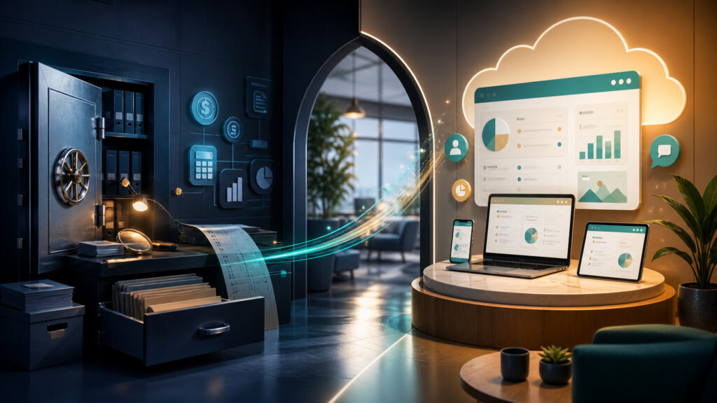 Editorial business scene illustrating small business accounting software and cloud accounting software