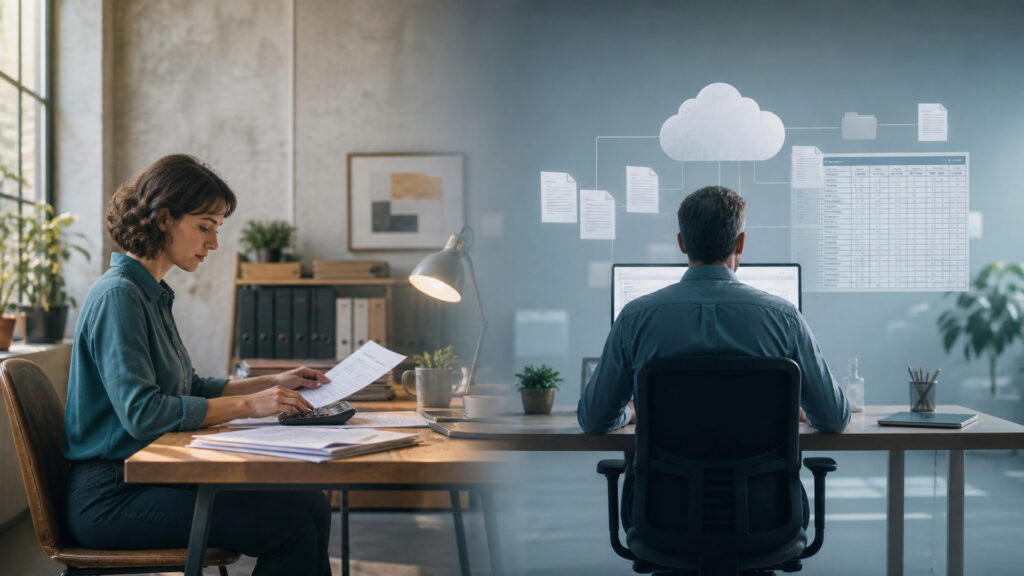 Editorial business scene illustrating small business invoicing software and cloud accounting software