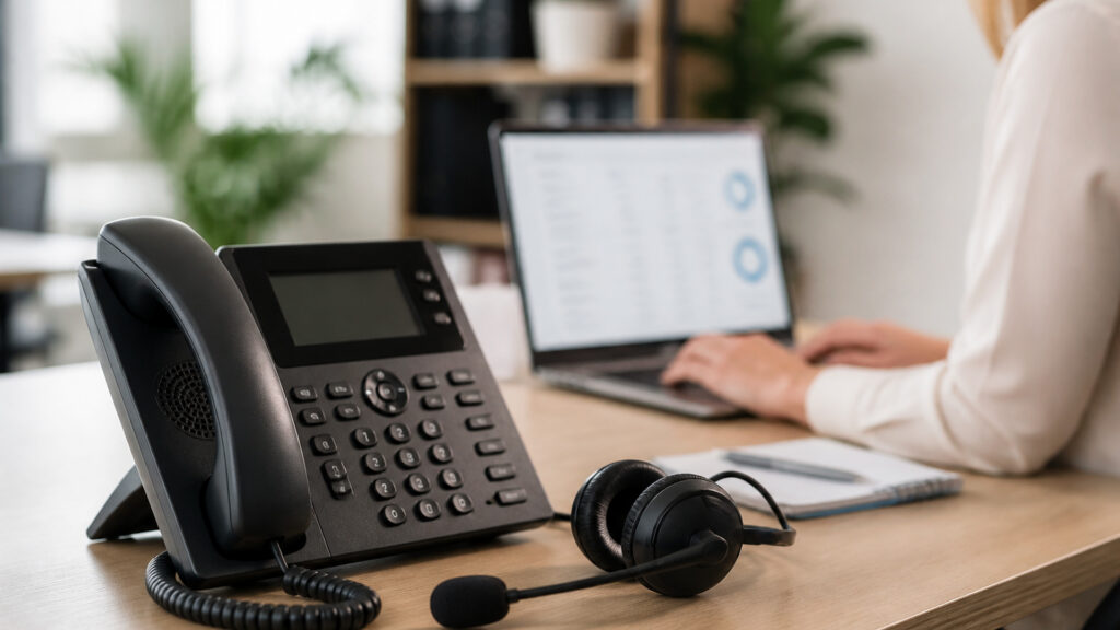 Editorial business scene illustrating small business voip systems and cloud accounting software