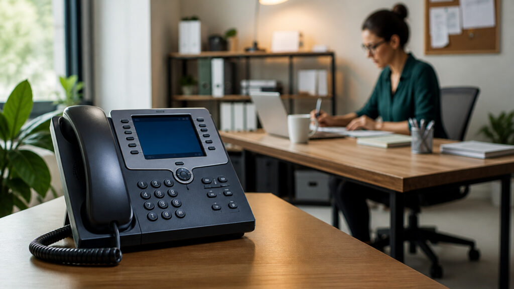 Editorial business scene illustrating small business voip systems and freelancer accounting software