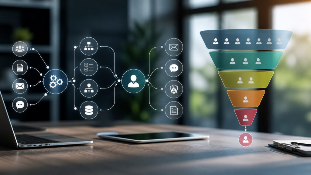 Editorial business scene illustrating workflow automation software and (crm) software