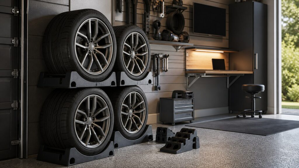 wheel cribs shopping setup for space-saving garage setups with practical vehicle-focused details