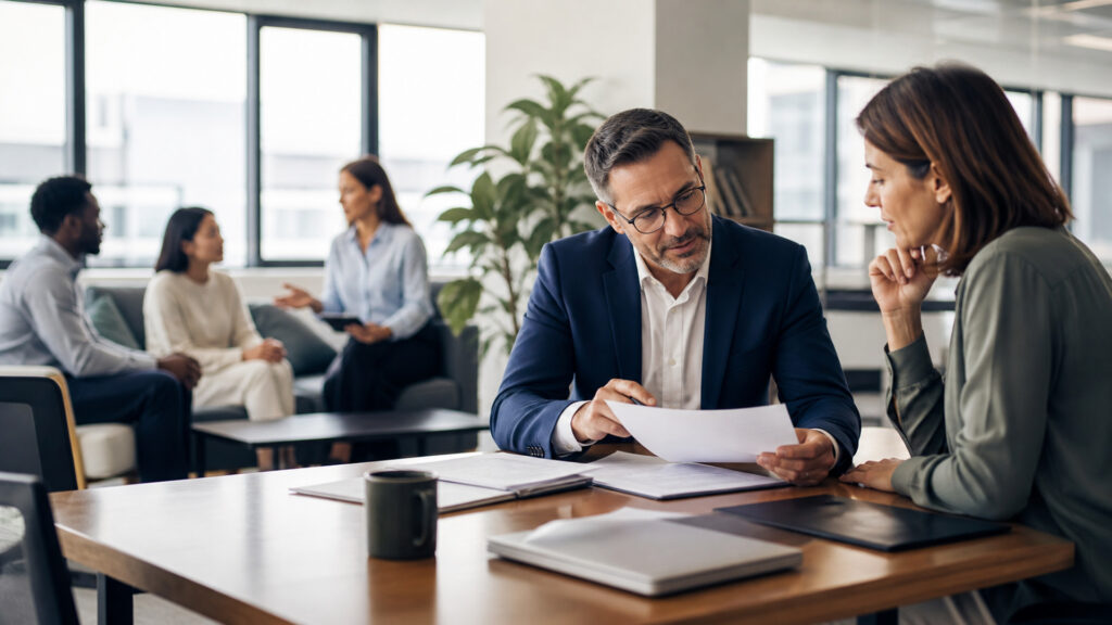 Editorial business scene illustrating accounting services and hr services