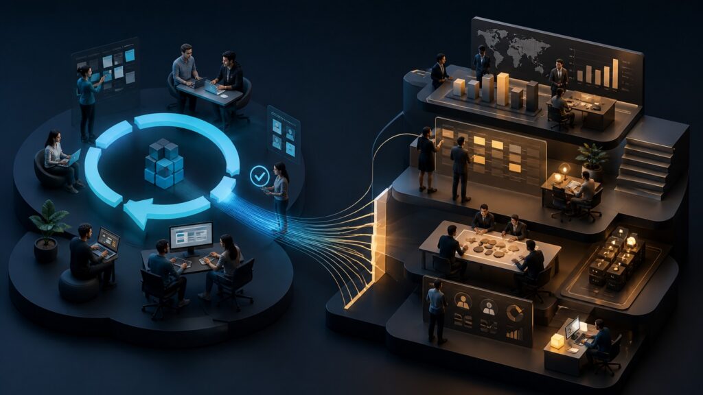 Editorial business scene illustrating agile project management software and enterprise project management software