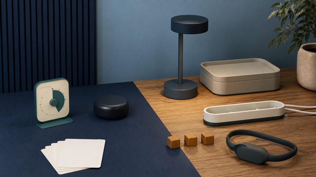 People-free editorial still life for When to Use Attention Support Devices Instead of Focus Training Devices