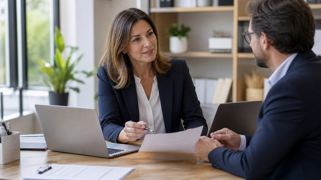 Editorial business scene illustrating benefits administration services and enterprise accounting software