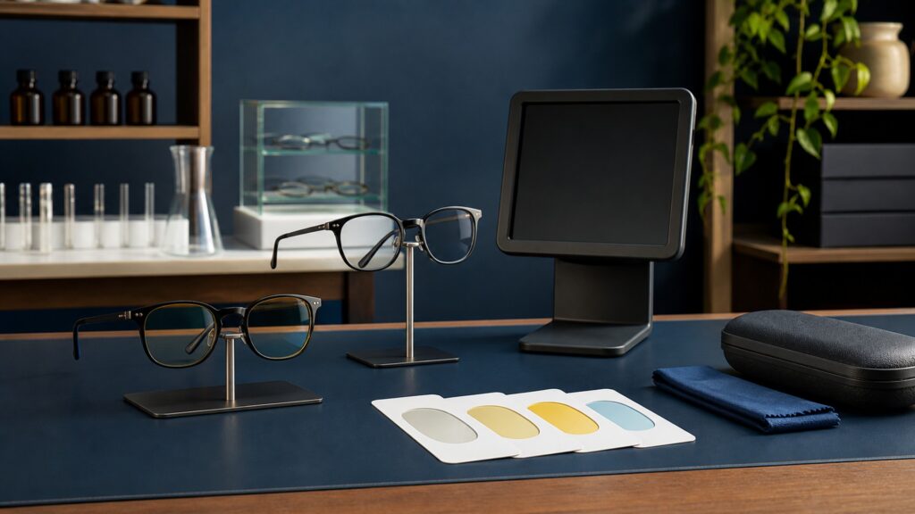 People-free editorial still life illustrating optional wavelength filters versus device-specific testing monitoring or treatment support