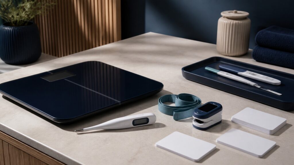 People-free editorial still life illustrating general physical variable versus cycle-related signal