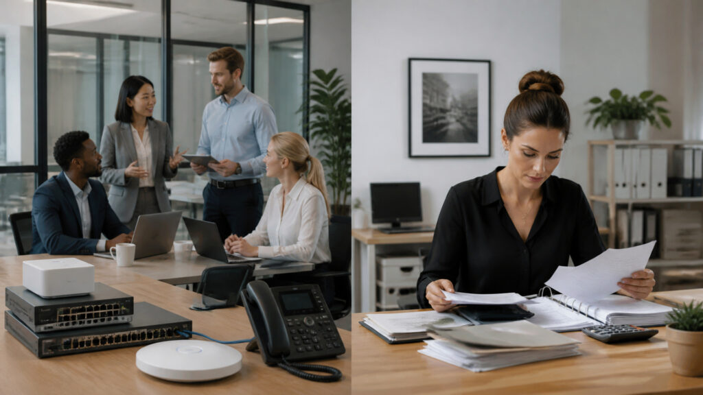 Editorial business scene illustrating business internet services and bookkeeping software