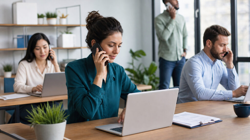 Editorial business scene illustrating business virtual phone numbers and cloud accounting software
