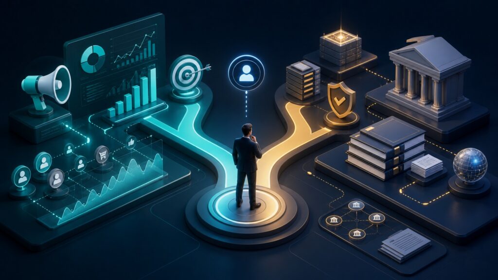Editorial business scene illustrating campaign analytics tools and enterprise accounting software