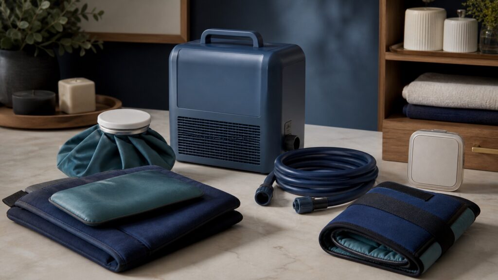 People-free editorial still life illustrating cooling hardware versus pressure cycle