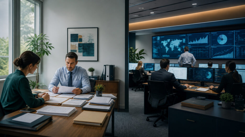 Editorial business scene illustrating corporate tax software and enterprise accounting software
