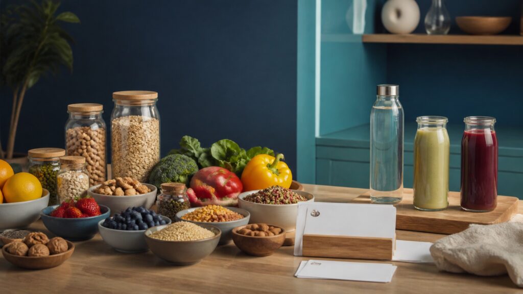 People-free editorial still life illustrating meal-pattern nutrition versus beverage delivery