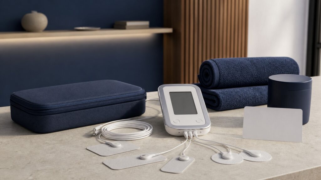 People-free editorial still life illustrating electrical sensory input versus cooling