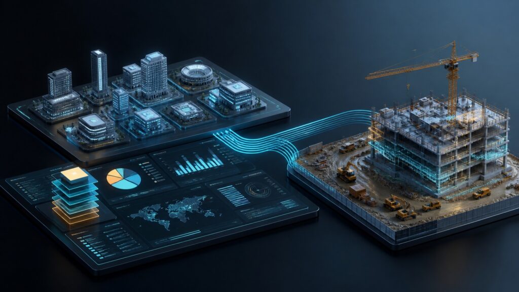 Editorial business scene illustrating enterprise project management software and construction project management software