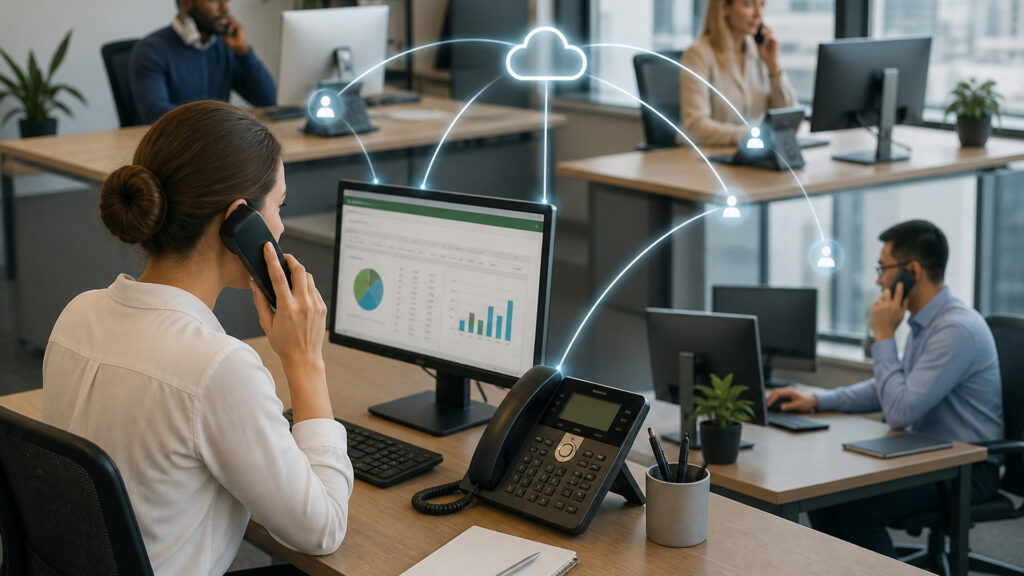 Editorial business scene illustrating enterprise voip systems and cloud accounting software