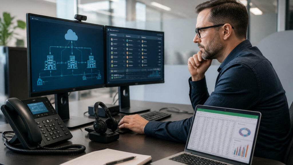 Editorial business scene illustrating enterprise voip systems and enterprise accounting software