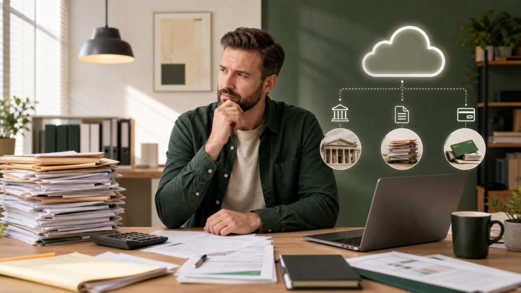Editorial business scene illustrating freelancer tax software and cloud accounting software