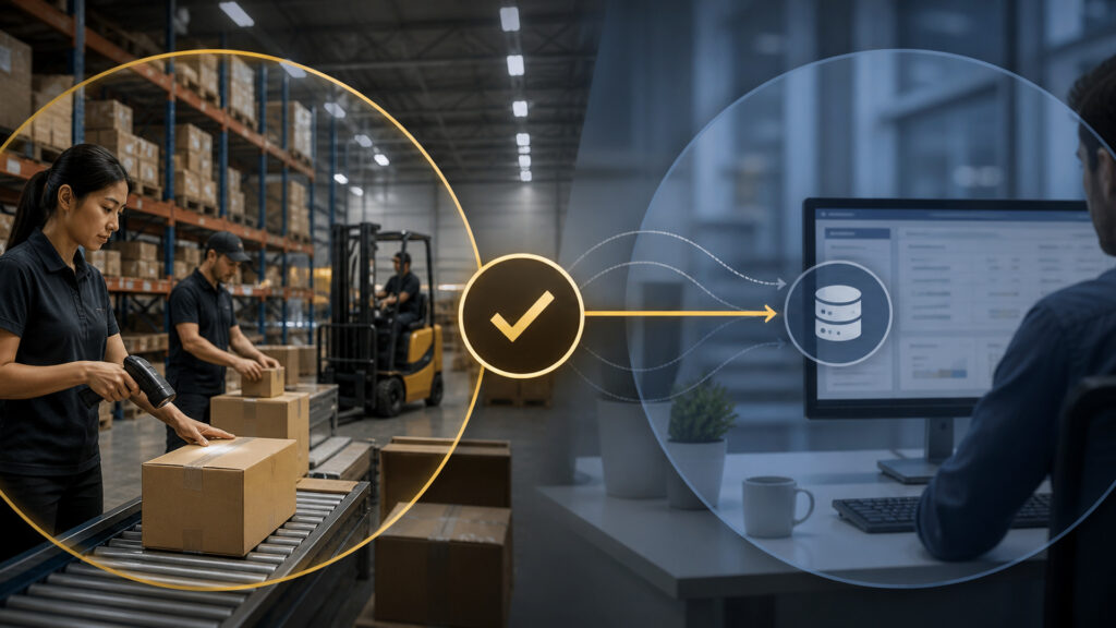 Editorial business scene illustrating fulfillment services and accounting software