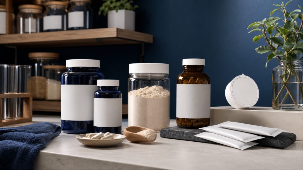 People-free editorial still life illustrating digestive symptom targets rather than cognition claims