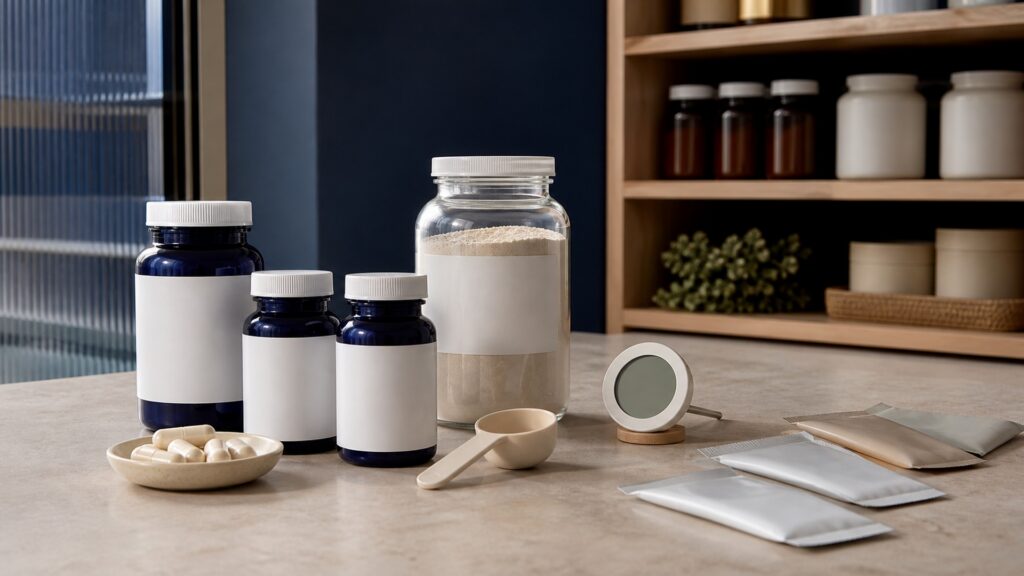 People-free editorial still life illustrating strain fiber or enzyme selection versus general supplementation