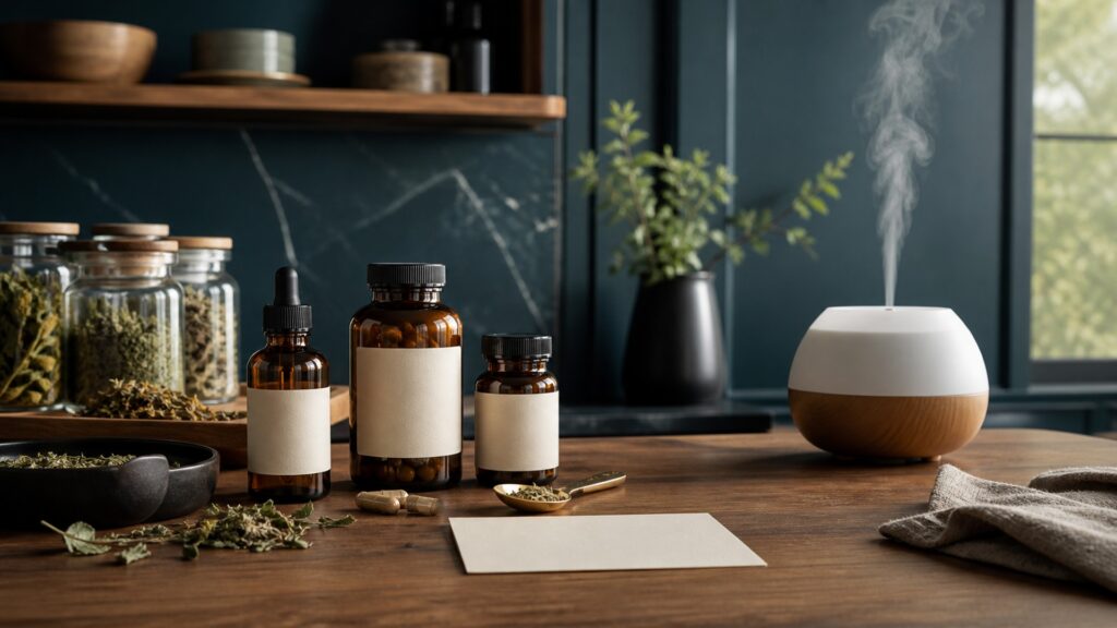 People-free editorial still life illustrating measured botanical dose versus ambient volatile exposure