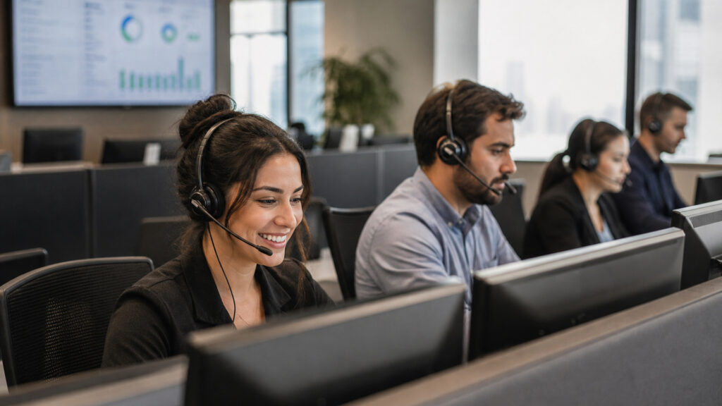 Editorial business scene illustrating inbound call center platforms and cloud accounting software