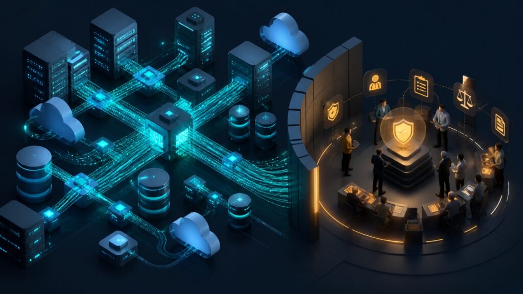 Editorial business scene illustrating integration automation software and business process automation software
