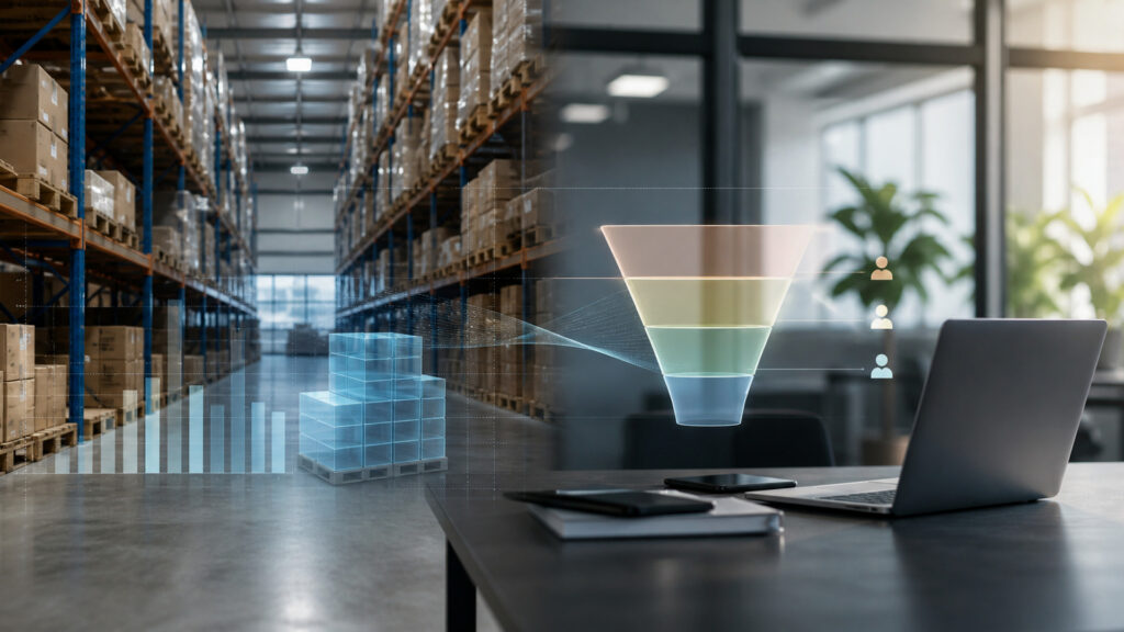 Editorial business scene illustrating inventory management software and (crm) software