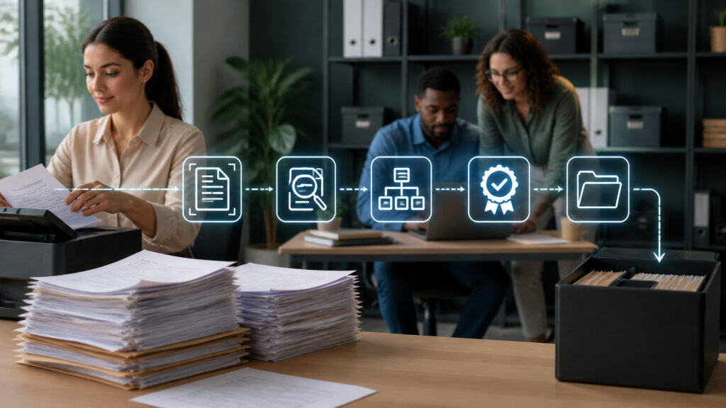 Editorial business scene illustrating legal document management software and enterprise document management software
