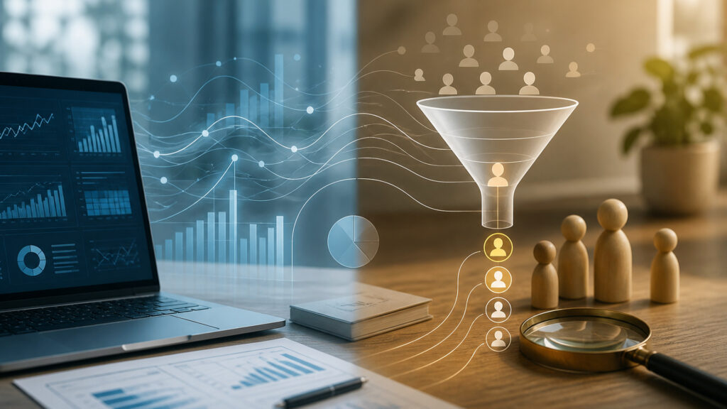 Editorial business scene illustrating marketing analytics platforms and lead generation software