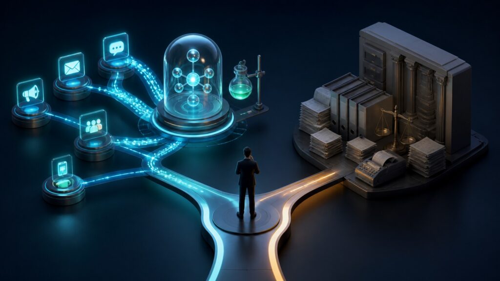Editorial business scene illustrating marketing attribution software and enterprise accounting software