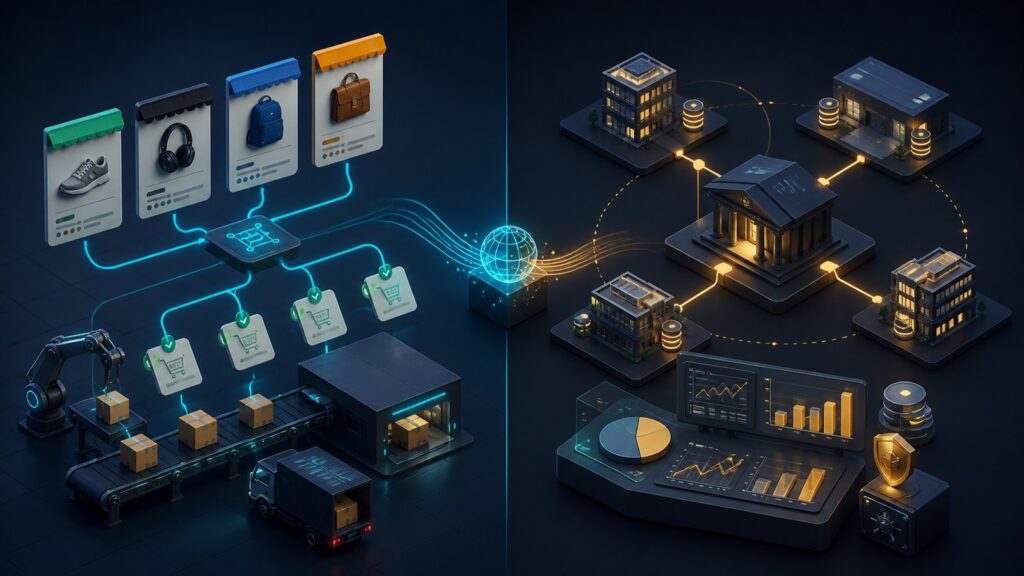 Editorial business scene illustrating marketplace integration platforms and enterprise accounting software