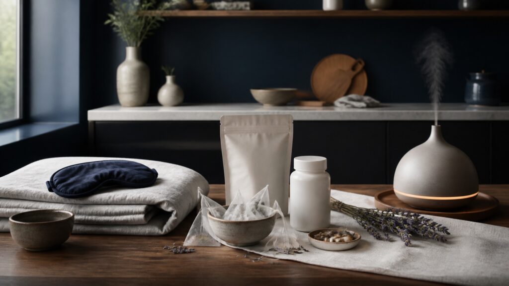 People-free editorial still life illustrating broad rest product versus aromatic dispersion