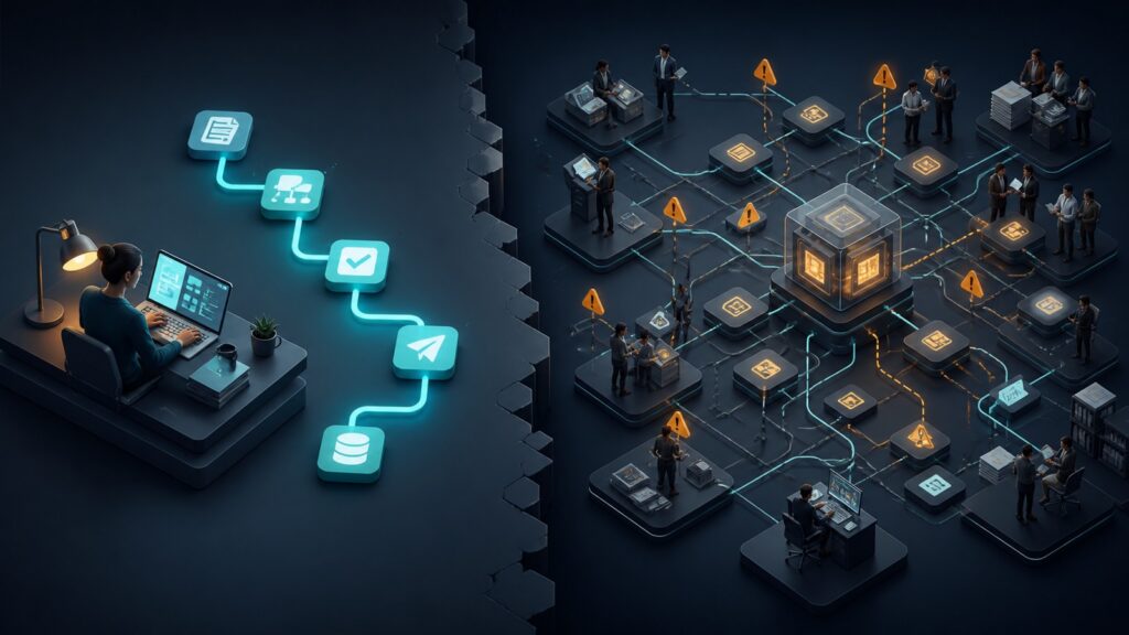 Editorial business scene illustrating no-code automation platforms and business process automation software