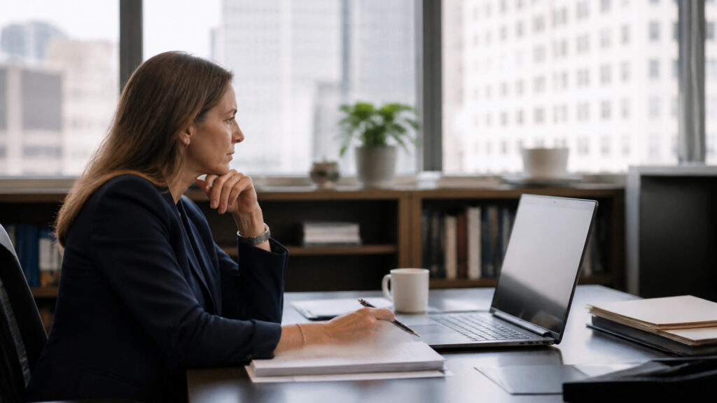 Editorial business scene illustrating online legal services and enterprise accounting software