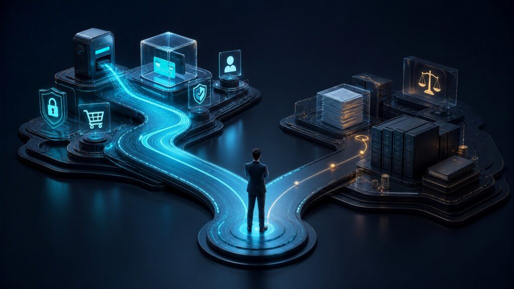 Editorial business scene illustrating online payment gateways and enterprise accounting software