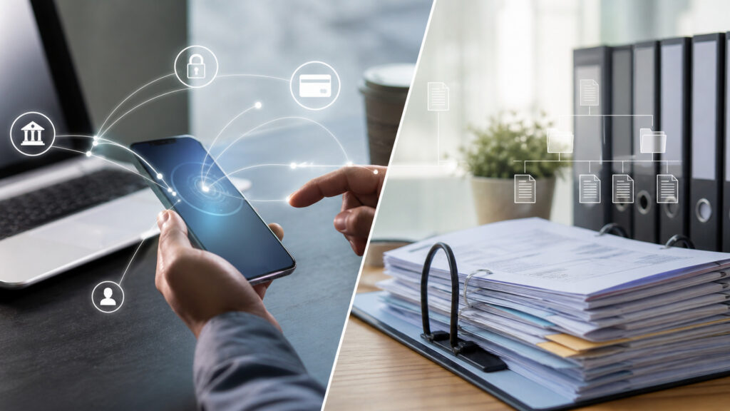 Editorial business scene illustrating payment gateways and bookkeeping software