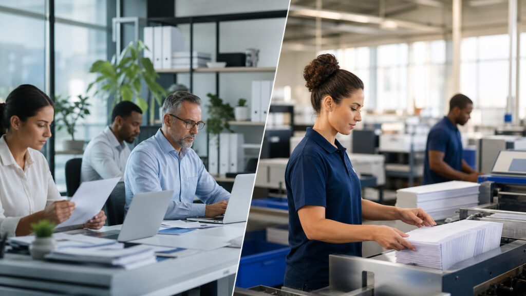 Editorial business scene illustrating payroll software and payroll services