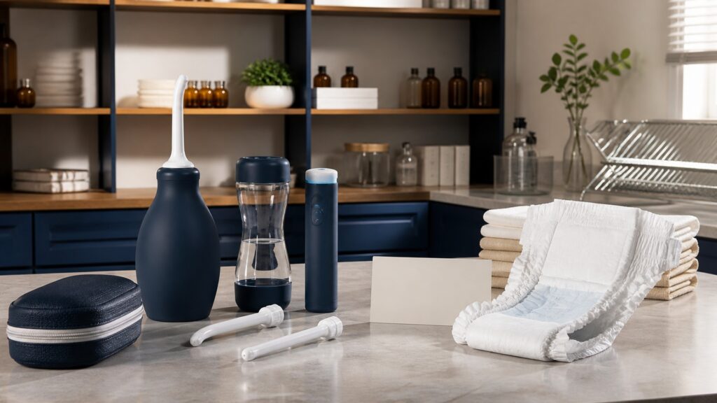 People-free editorial still life illustrating water-based cleansing contrasted with wearable moisture capture