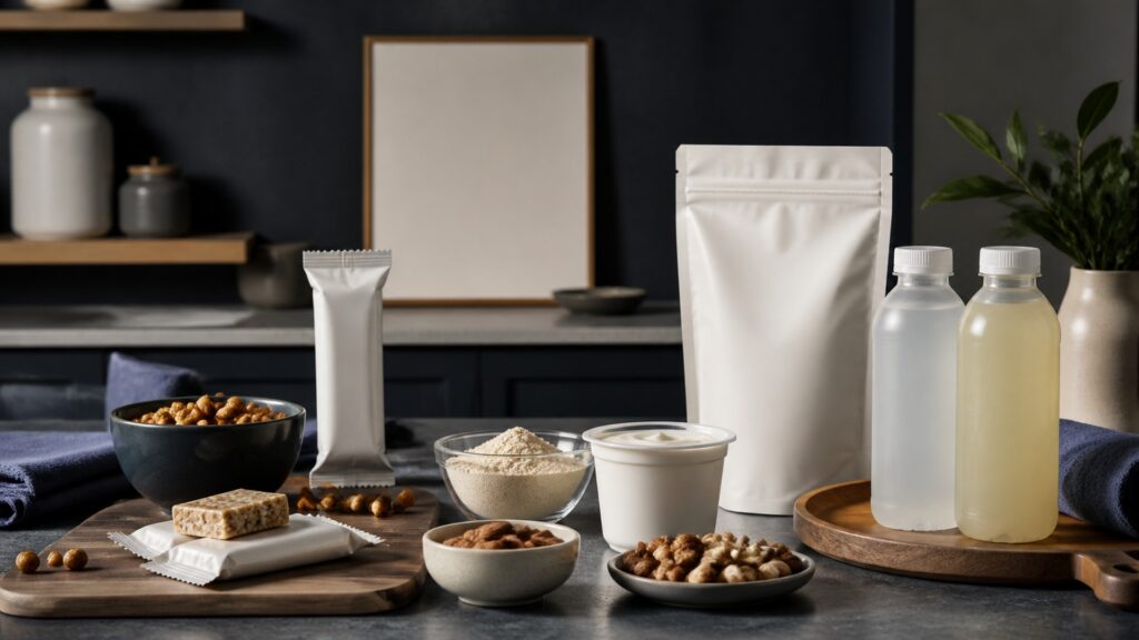 People-free editorial still life illustrating protein and satiety versus fluid delivery