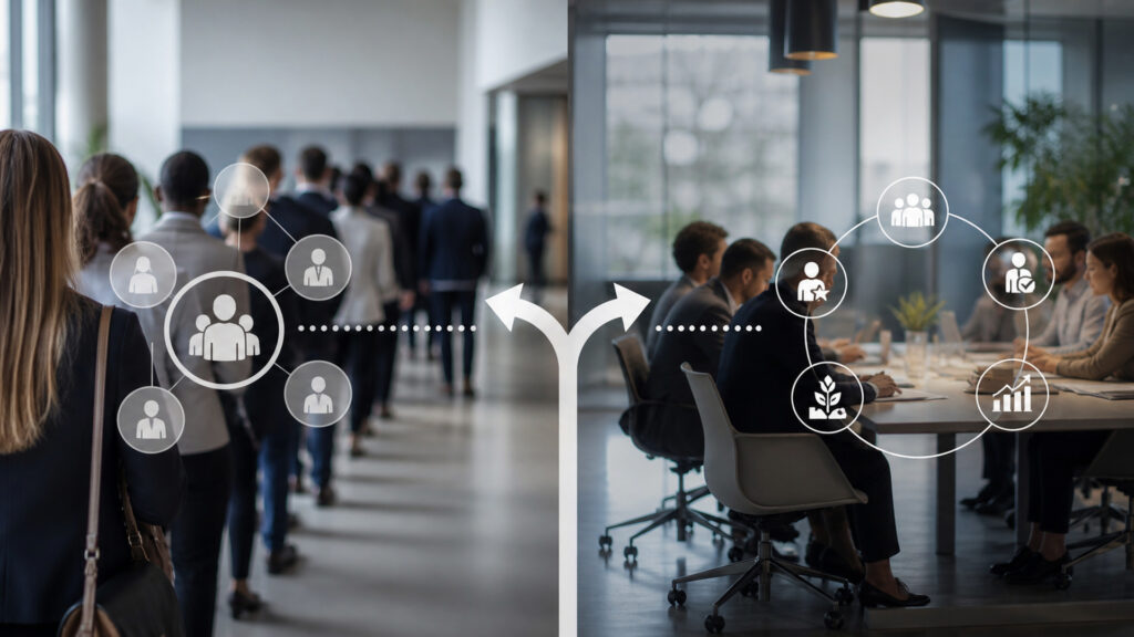 Editorial business scene illustrating recruitment software and hr management systems