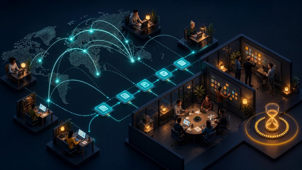Editorial business scene illustrating remote team project management software and agile project management software