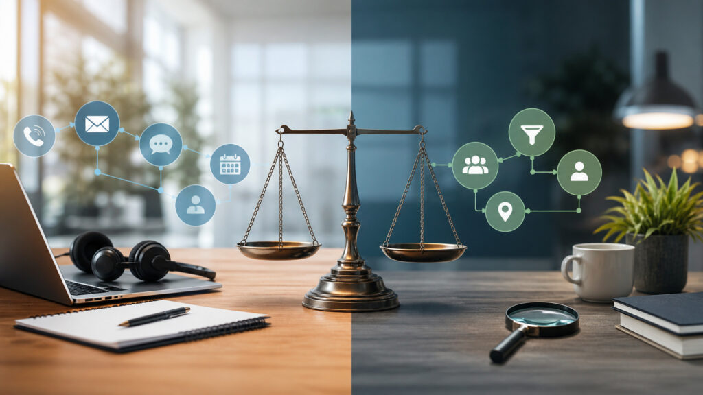 Editorial business scene illustrating sales automation software and lead generation software
