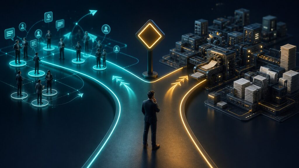 Editorial business scene illustrating sales engagement platforms and enterprise accounting software
