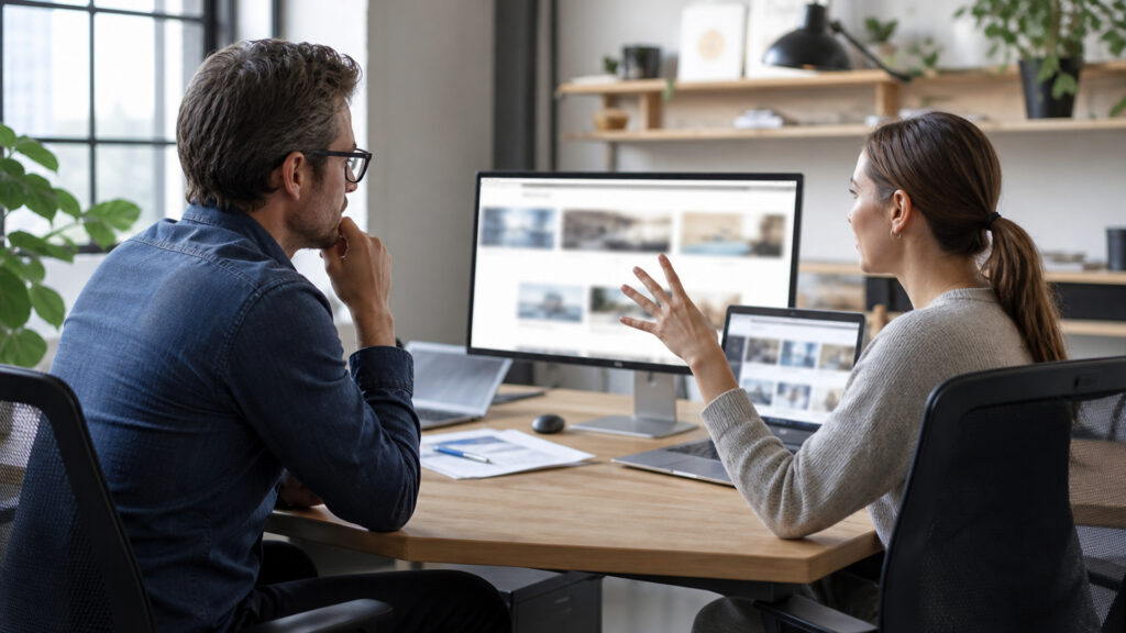 Editorial business scene illustrating seo services and cloud accounting software