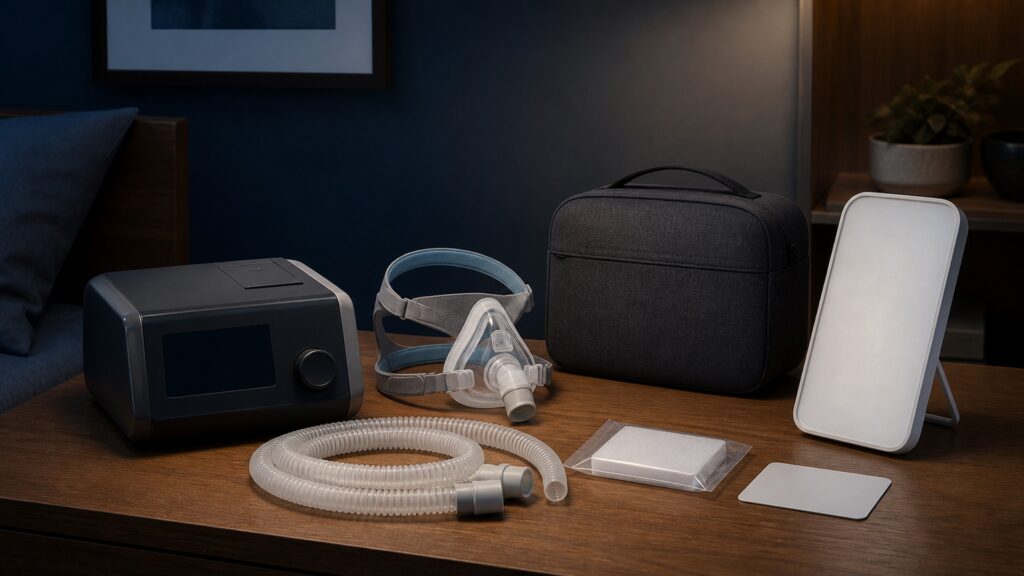 People-free editorial still life illustrating therapeutic protocol rather than general bedtime sound