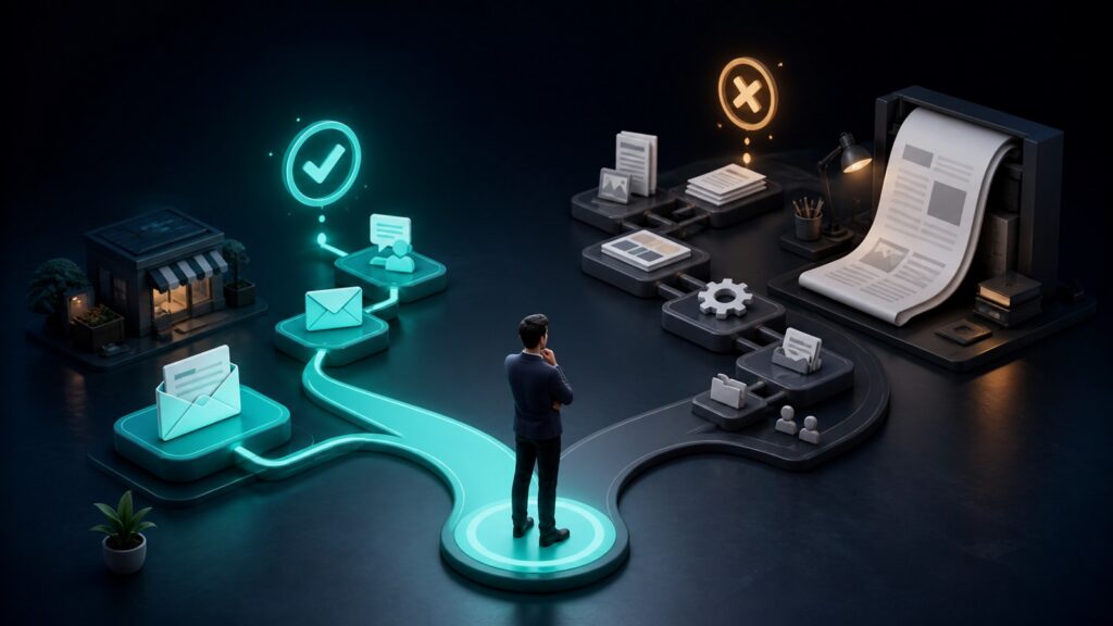 Editorial business scene illustrating small business email marketing software and newsletter marketing software